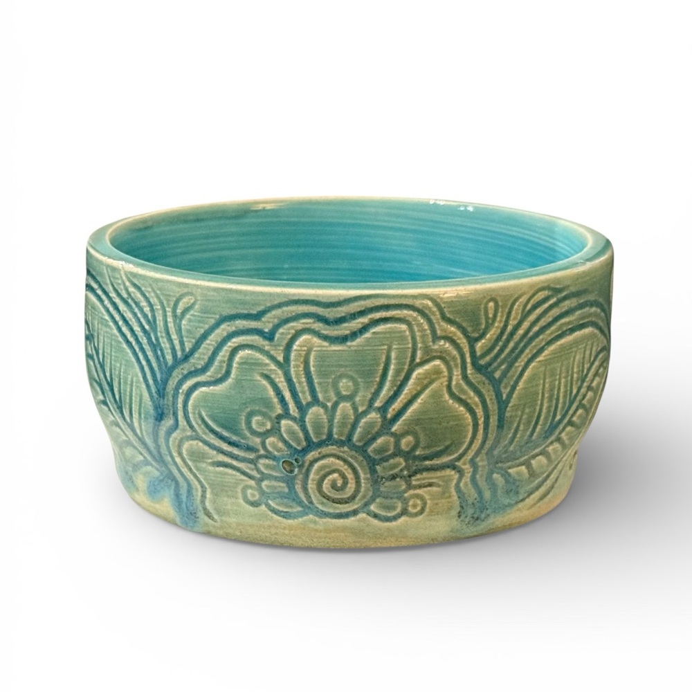 Vintage Studio Artisan Handmade Glazed Ceramic Turquoise Blue Jewelry Dish